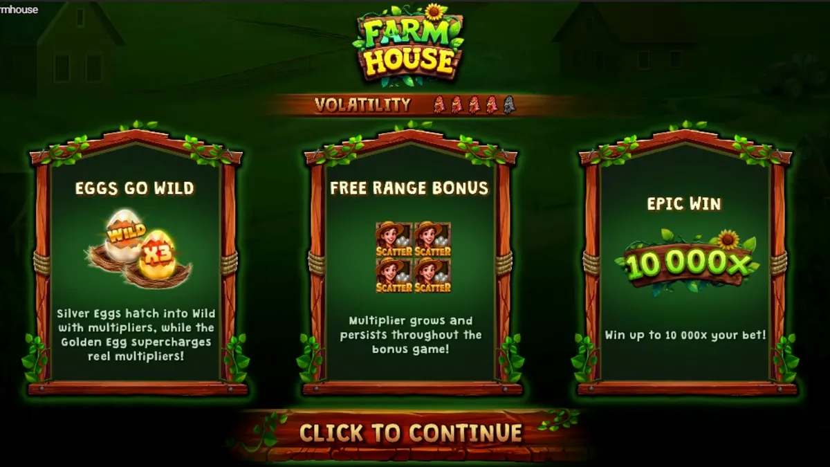 Tampilan visual slot Farm House dengan tema peternakan yang ceria