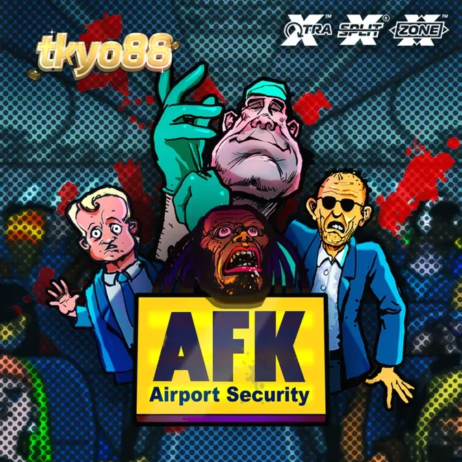 Tampilan visual slot AFK Airport Security dengan elemen kartun bertema bandara